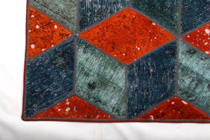 Käsinsolmittu Tilkkumatto Villa/Lanka Moniväri 105x152cm - Monivärinen - Käsintehdyt matot - Patchwork-matto