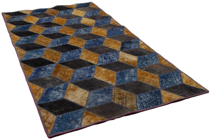 Käsinsolmittu Tilkkumatto Villa/Lanka Moniväri 124x248cm - Monivärinen - Käsintehdyt matot - Patchwork-matto