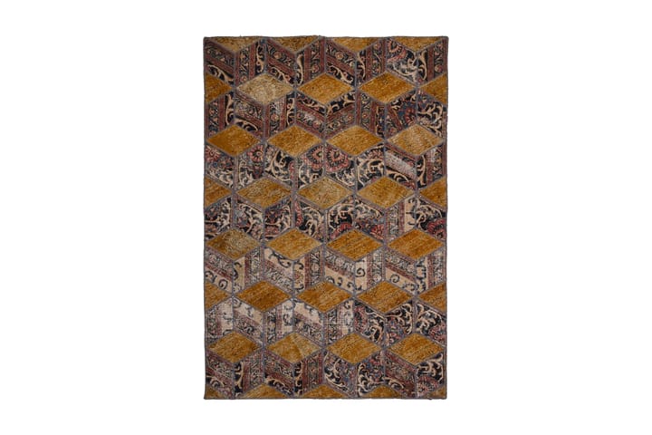Käsinsolmittu Tilkkumatto Villa/Lanka Moniväri 142x214cm - Monivärinen - Käsintehdyt matot - Patchwork-matto