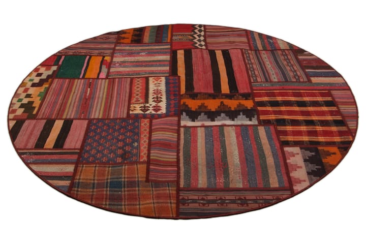 Käsinsolmittu Persialainen matto 200 cm Kelim - Monivärinen - Pyöreät matot - Patchwork-matto