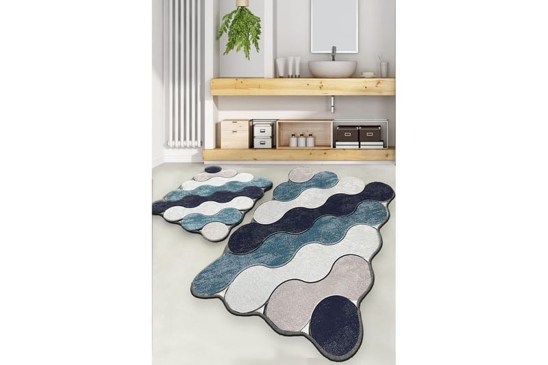 Kylpyhuoneen mattosetti (2 kappaletta) Ympyrä Sininen / Tummansininen / Valkoinen / Beige, Sininen / Tummansininen / Valkoinen / Beige
