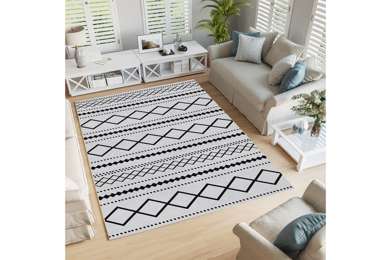 Dali Puuvillamatto 100x300 cm Suorakaide, Valkoinen