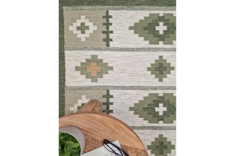 Arvika Villamatto 160x230 cm Suorakaide - Vihreä - Kodintekstiilit & matot - Matto - Moderni matto - Villamatto