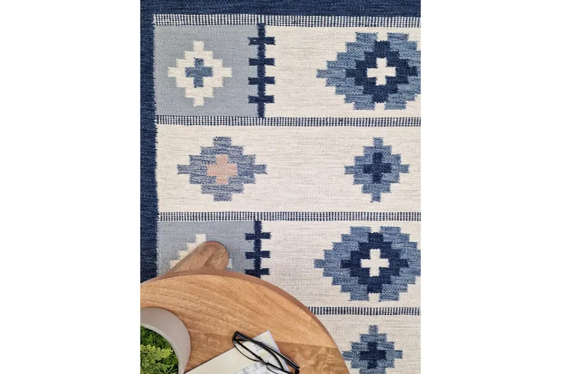 Arvika Villamatto 200x300 cm Suorakaide - Sininen - Kodintekstiilit & matot - Matto - Moderni matto - Villamatto