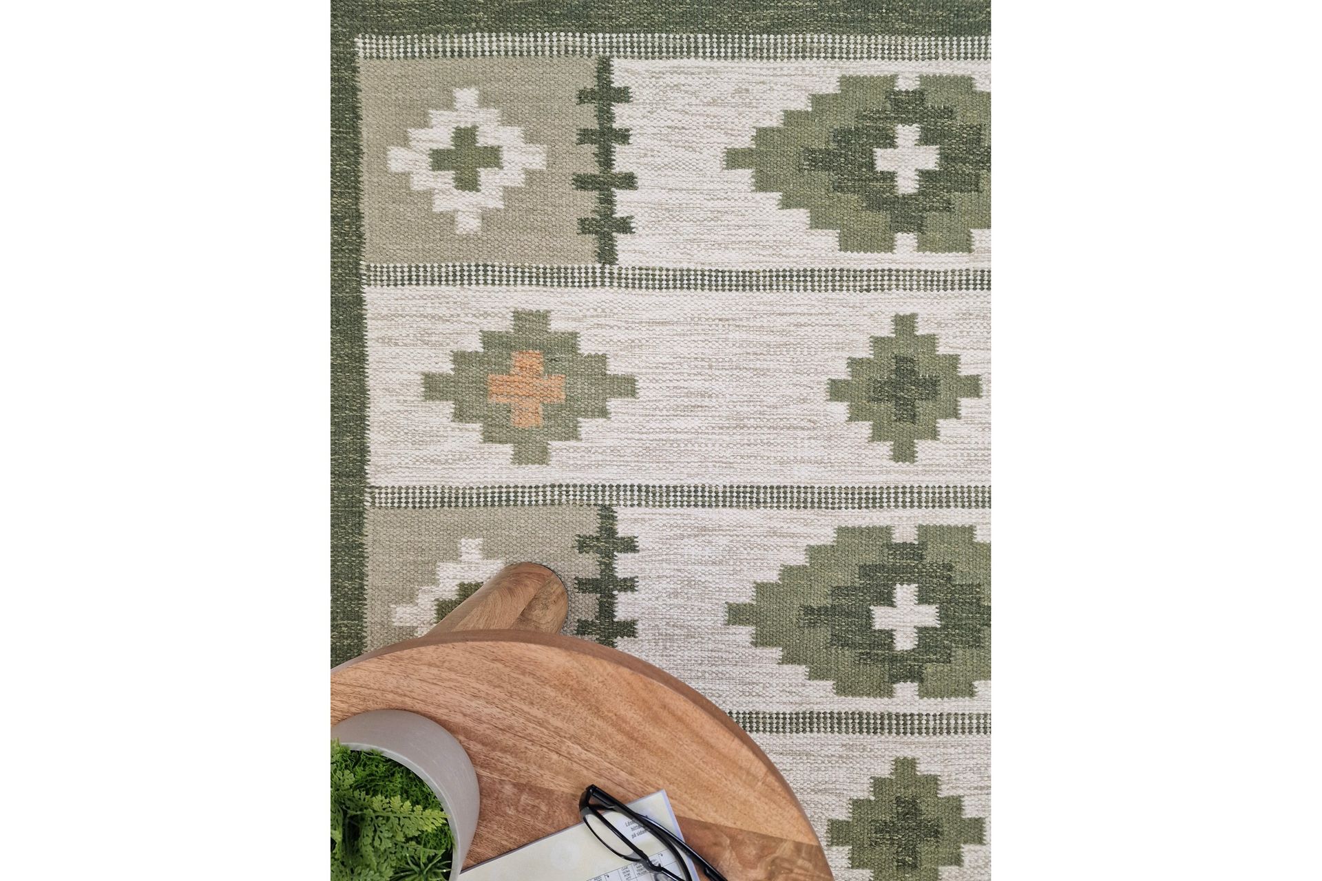 Arvika Villamatto 240x340 cm Suorakaide - Vihreä - Kodintekstiilit & matot - Matto - Moderni matto - Villamatto