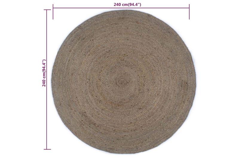 beBasic Käsintehty pyöreä juuttimatto 240 cm harmaa - Harmaa - Kodintekstiilit & matot - Matto - Moderni matto - Juuttimatto & Hamppumatto