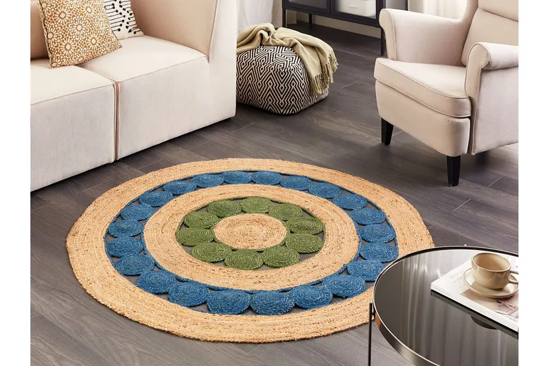 Juuttimatto Hovit 140 cm Pyöreä - Sininen - Kodintekstiilit & matot - Matto - Moderni matto - Juuttimatto & Hamppumatto