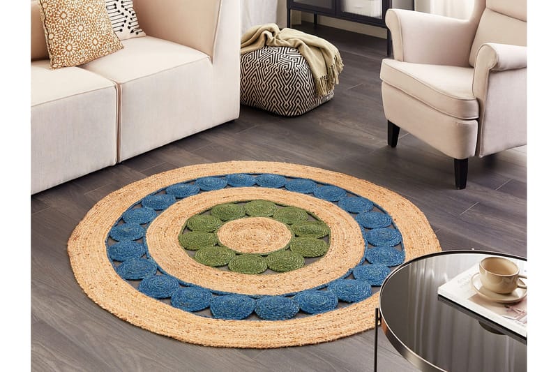 Juuttimatto Hovit 140 cm Pyöreä - Sininen - Kodintekstiilit & matot - Matto - Moderni matto - Juuttimatto & Hamppumatto