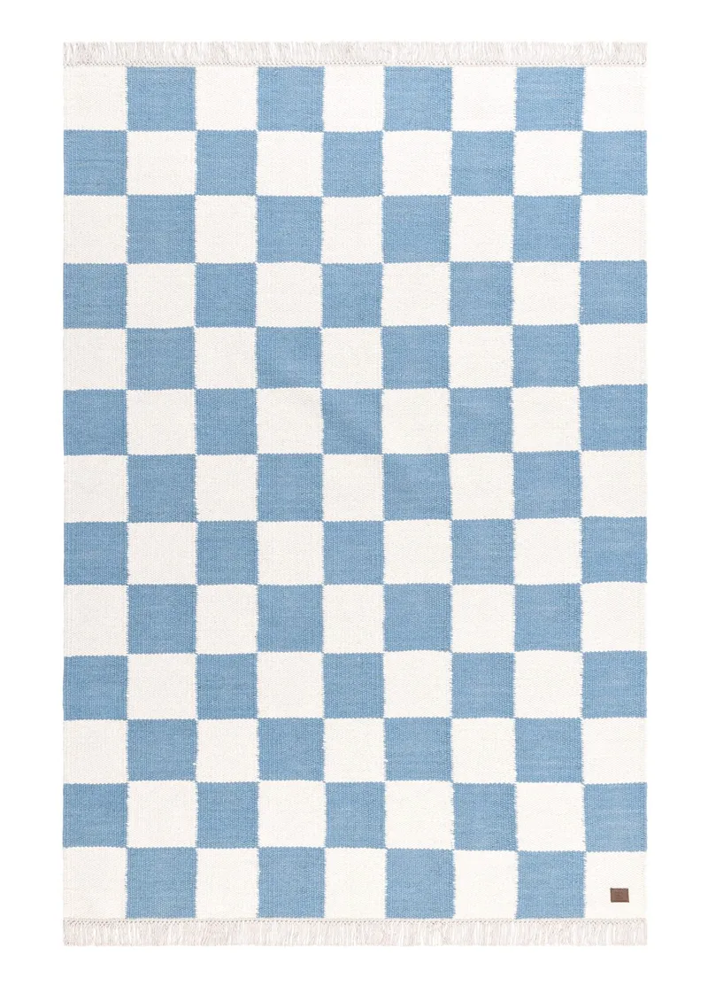 Käsinkudottu matto Nordic Check 140x200 cm, Kyyhkynsininen