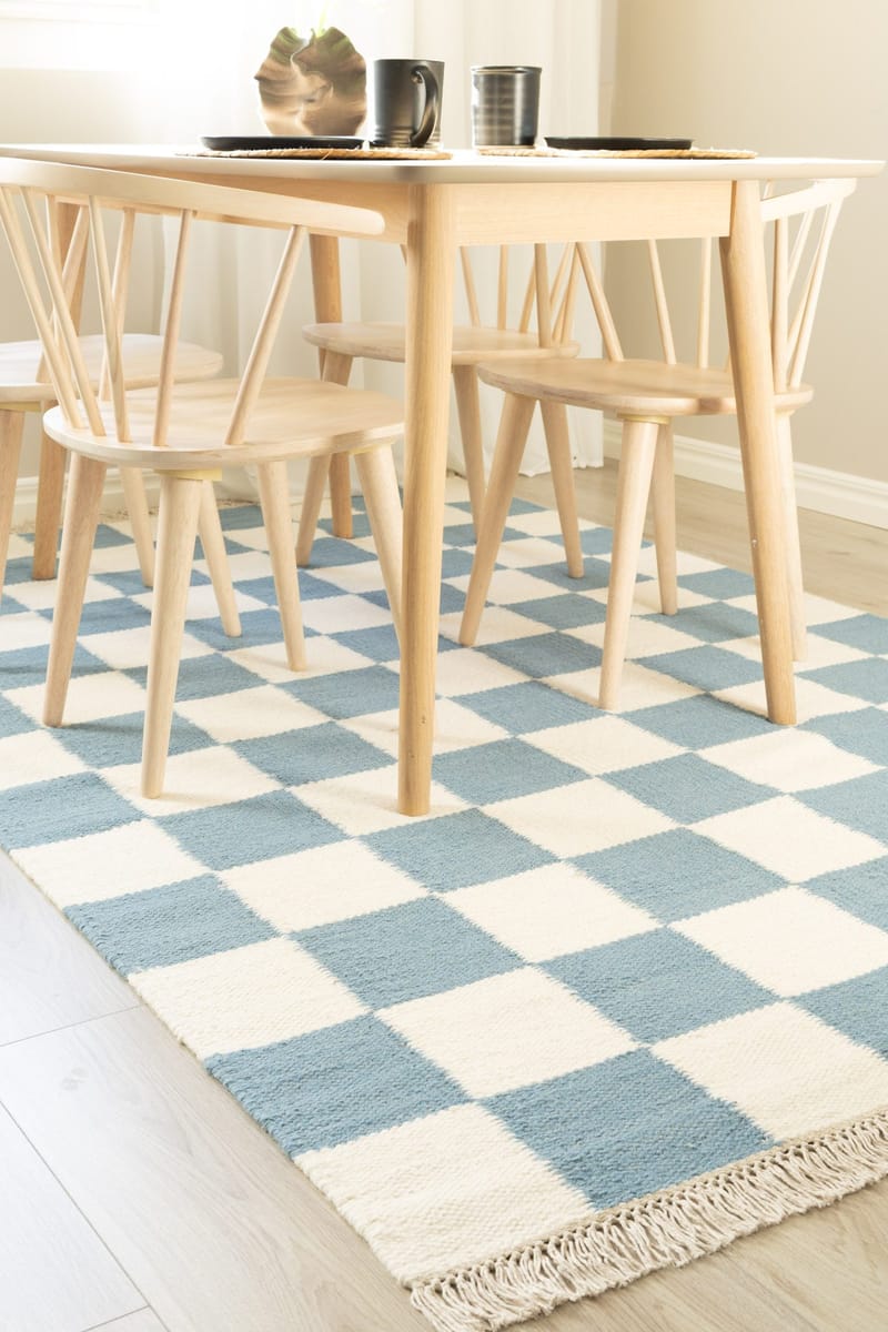 Käsinkudottu matto Nordic Check 140x200 cm - Kyyhkynsininen - Kodintekstiilit & matot - Matto - Moderni matto - Villamatto