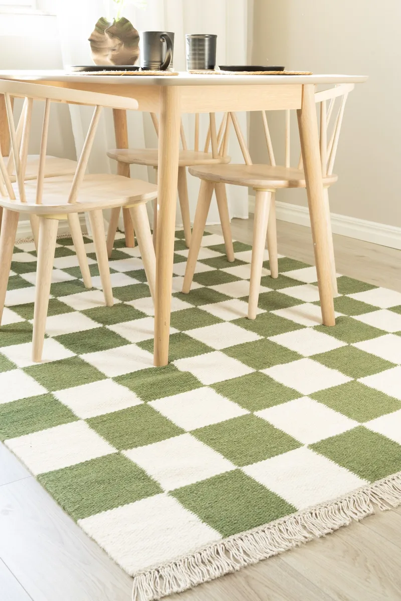 Käsinkudottu matto Nordic Check 140x200 cm - Smaragdinvihreä - Kodintekstiilit & matot - Matto - Moderni matto - Villamatto