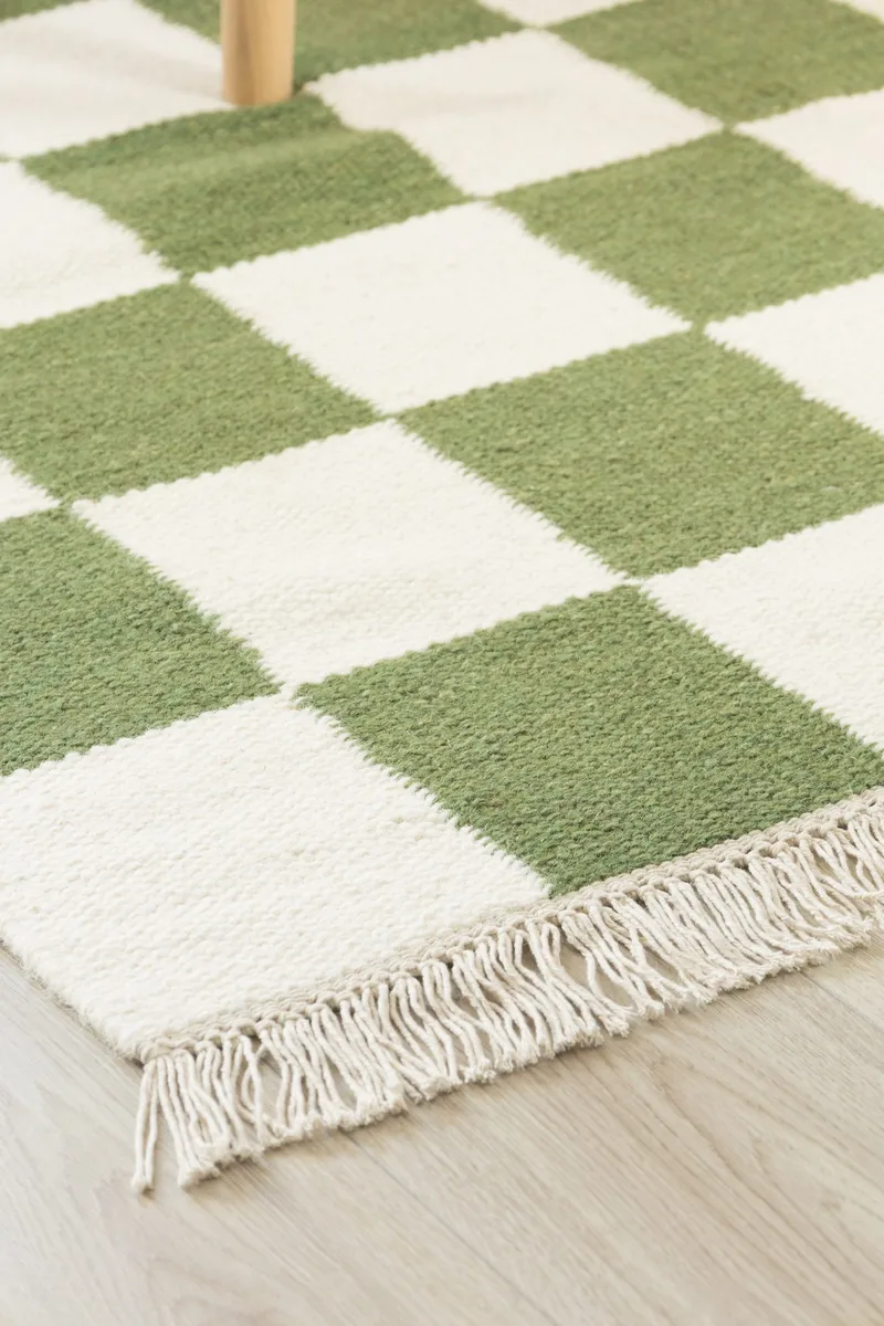 Käsinkudottu matto Nordic Check 140x200 cm - Smaragdinvihreä - Kodintekstiilit & matot - Matto - Moderni matto - Villamatto