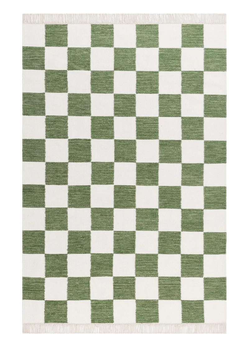 Käsinkudottu matto Nordic Check 140x200 cm, Smaragdinvihreä