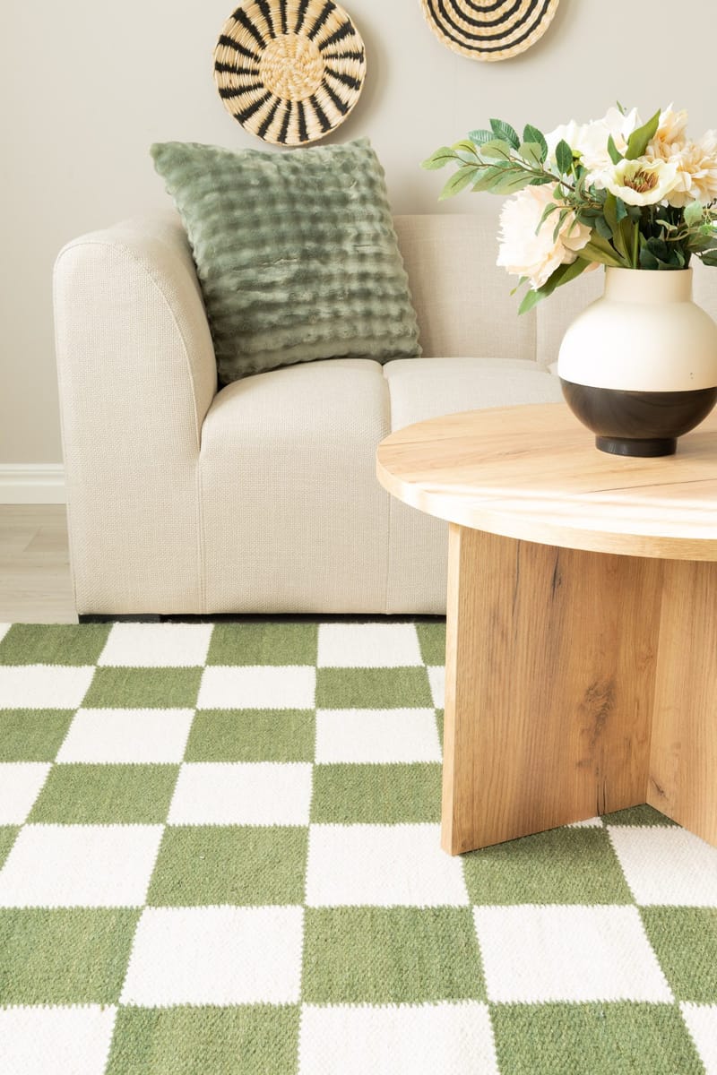 Käsinkudottu matto Nordic Check 140x200 cm - Smaragdinvihreä - Kodintekstiilit & matot - Matto - Moderni matto - Villamatto