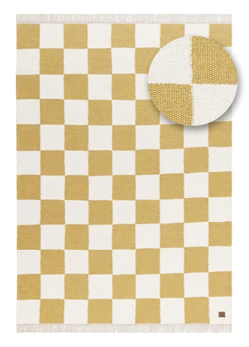 Käsinkudottu matto Nordic Check 200x300 cm - Leijonankeltainen - Kodintekstiilit & matot - Matto - Moderni matto - Villamatto
