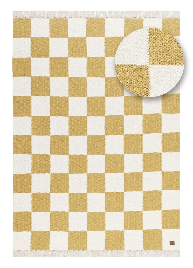 Käsinkudottu matto Nordic Check 200x300 cm - Leijonankeltainen - Kodintekstiilit & matot - Matto - Moderni matto - Villamatto