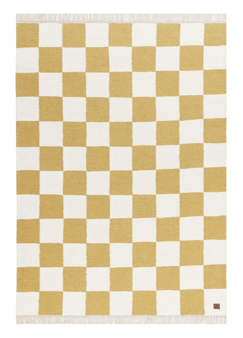 Käsinkudottu matto Nordic Check 200x300 cm, Leijonankeltainen