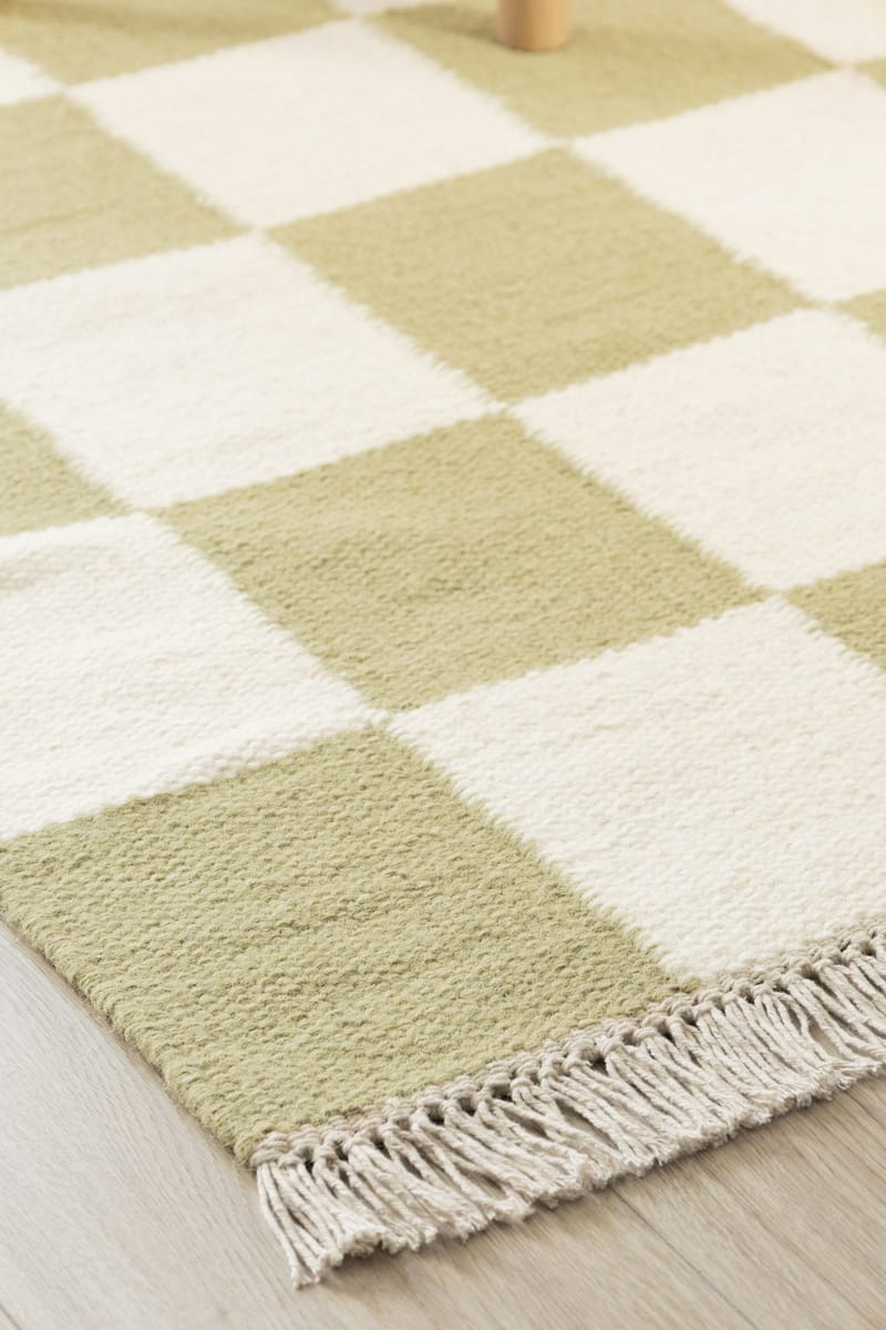 Käsinkudottu matto Nordic Check 240x340 cm - Vihreä - Kodintekstiilit & matot - Matto - Moderni matto - Villamatto