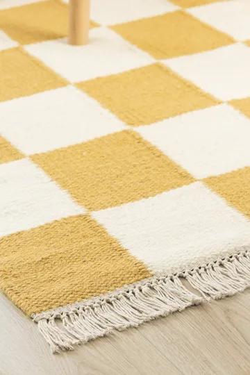 Käsinkudottu matto Nordic Check 75x200 cm - Leijonankeltainen - Kodintekstiilit & matot - Matto - Moderni matto - Villamatto