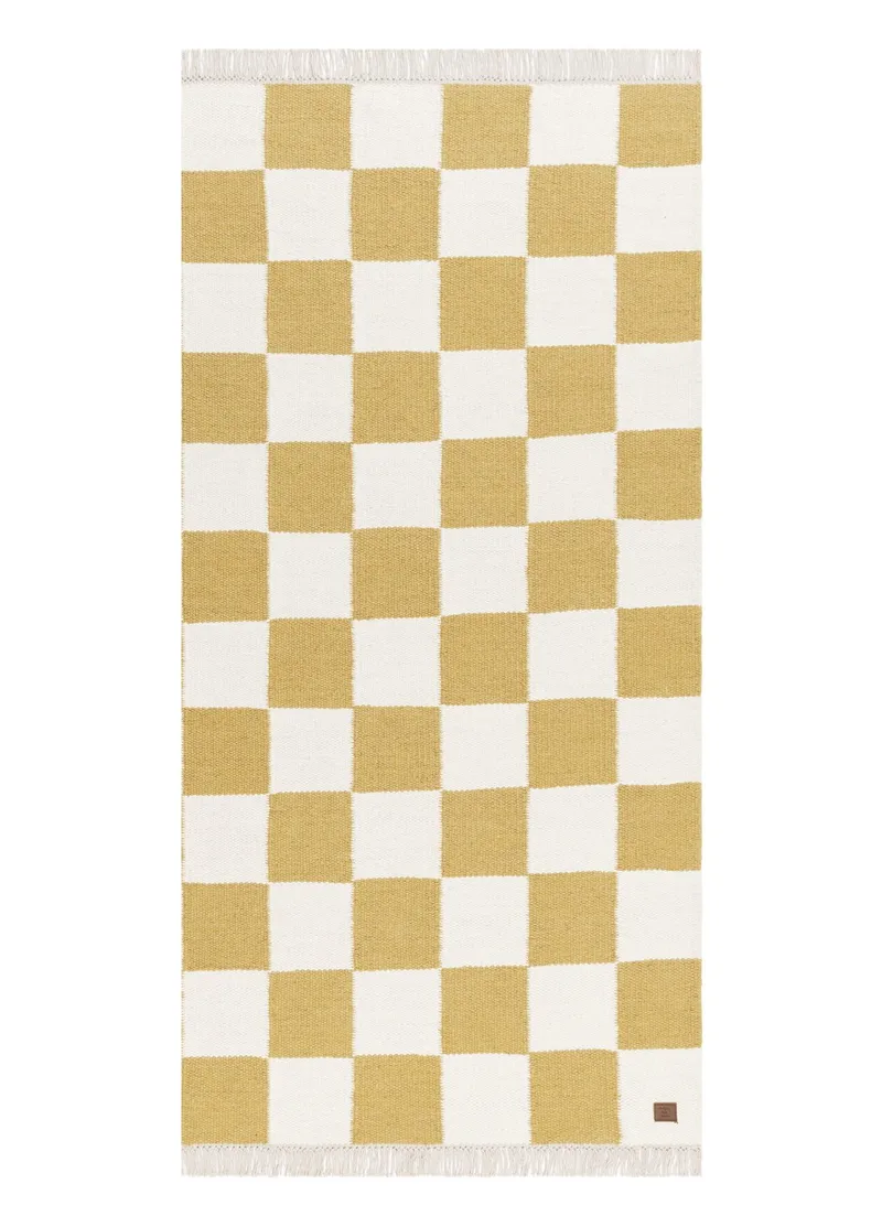 Käsinkudottu matto Nordic Check 75x200 cm, Leijonankeltainen
