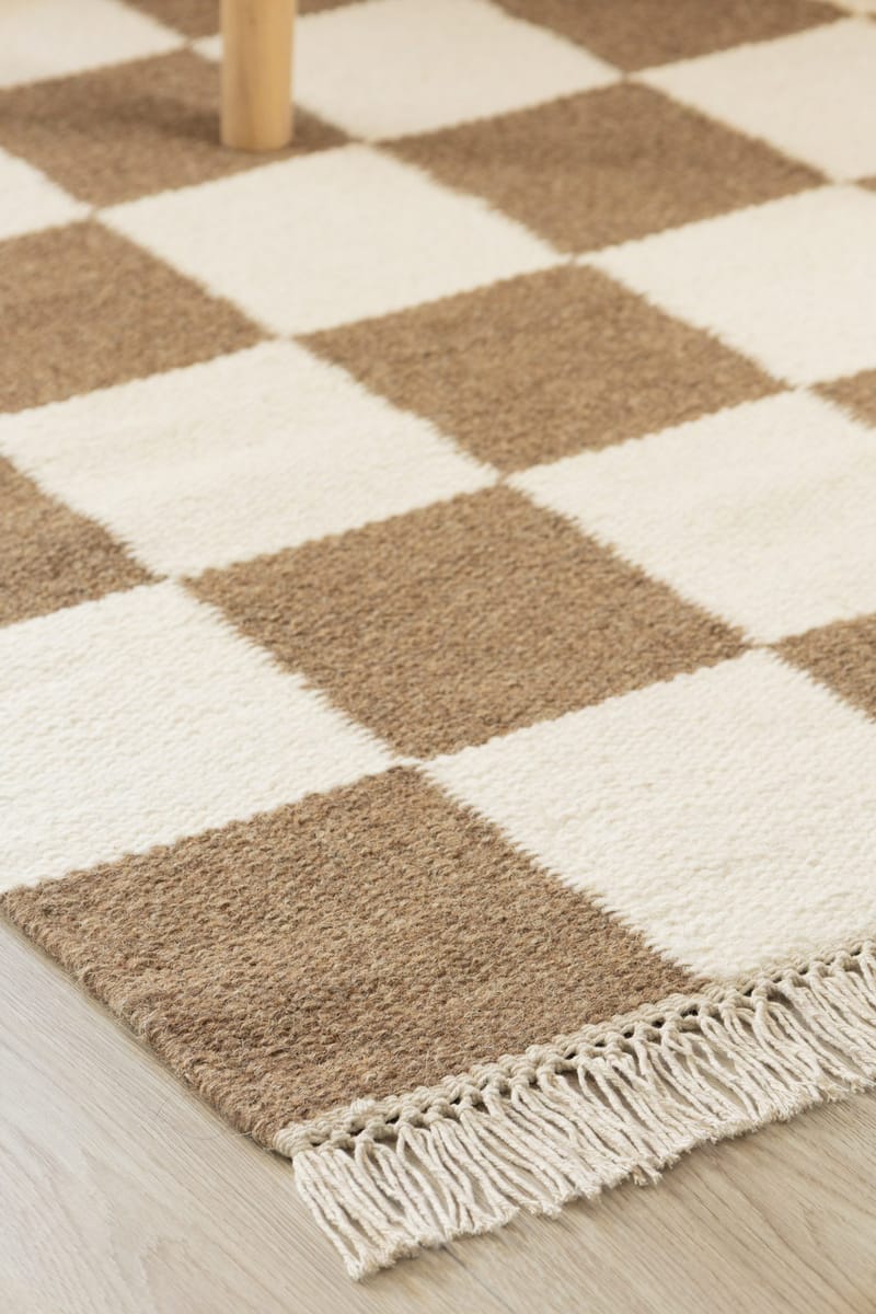 Käsinkudottu matto Nordic Check 75x200 cm - Suklaa - Kodintekstiilit & matot - Matto - Moderni matto - Villamatto