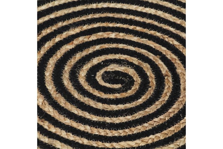 Käsintehty pyöreä juuttimatto mustalla spiraalikuviolla 90cm - Musta - Juuttimatto & Hamppumatto - Sisalmatto