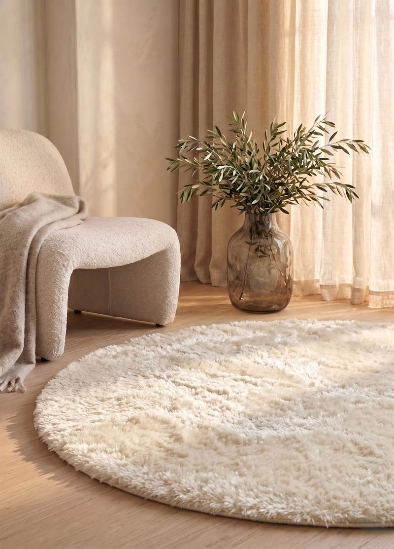 Konekudottu matto KM Home Novelle PYÖREÄ 120x120 Creme - Creme - Kodintekstiilit & matot - Matto - Moderni matto - Nukkamatto