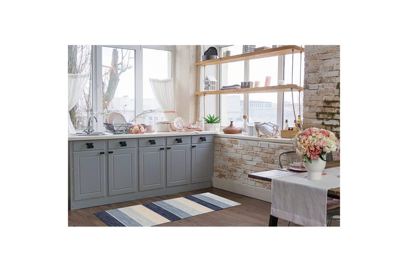 Lankamatto Båstad - 75x220 cm, Sininen - Kodintekstiilit & matot - Matto - Moderni matto - Puuvillamatto