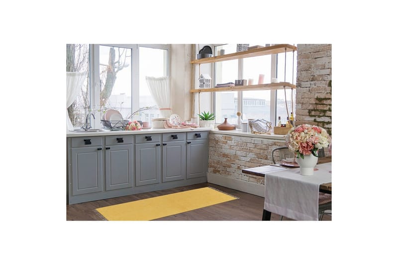 Lankamatto Line - 75x220 cm, Keltainen - Kodintekstiilit & matot - Matto - Moderni matto - Puuvillamatto
