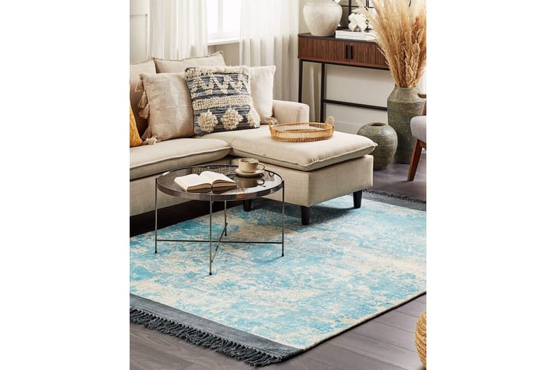 Matto Akarsu - Sininen, Beige, 140x200 cm - Kodintekstiilit & matot - Matto - Moderni matto - Viskoosimatto & keinosilkkimatto