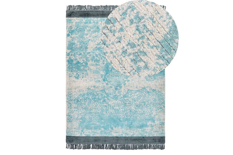 Matto Akarsu - Sininen, Beige, 140x200 cm - Kodintekstiilit & matot - Matto - Moderni matto - Viskoosimatto & keinosilkkimatto