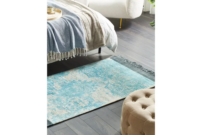 Matto Akarsu - Sininen, Beige, 80x150 cm - Kodintekstiilit & matot - Matto - Moderni matto - Viskoosimatto & keinosilkkimatto