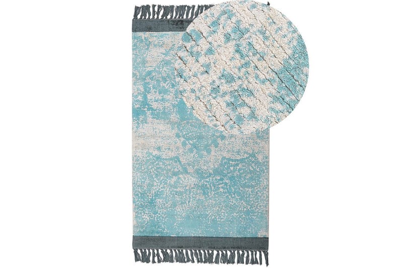 Matto Akarsu - Sininen, Beige, 80x150 cm - Kodintekstiilit & matot - Matto - Moderni matto - Viskoosimatto & keinosilkkimatto