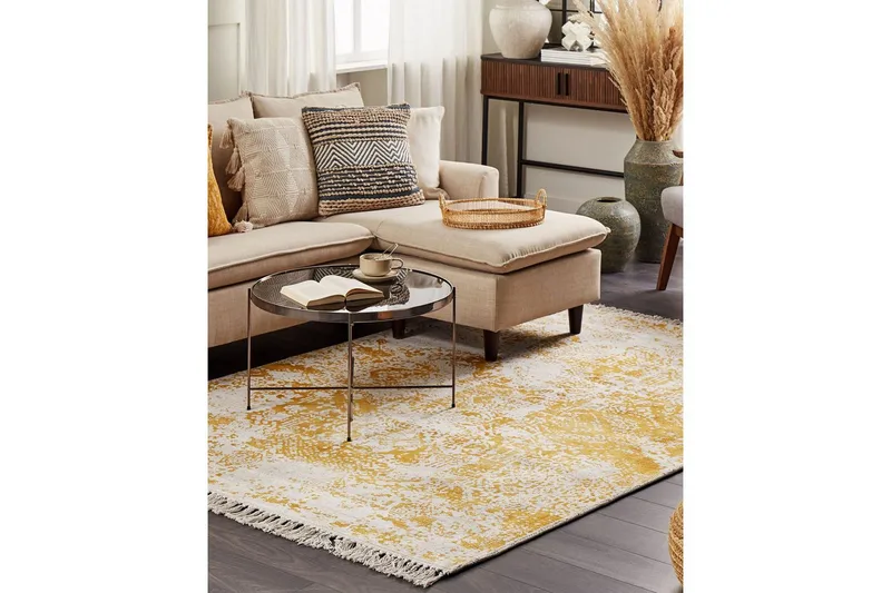 Matto Boyali - Beige, Keltainen, 140x200 cm - Kodintekstiilit & matot - Matto - Moderni matto - Viskoosimatto & keinosilkkimatto