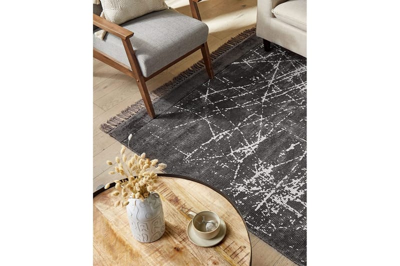 Matto Hanli - Tummanharmaa, valkoinen, 160x230 cm - Kodintekstiilit & matot - Matto - Moderni matto - Viskoosimatto & keinosilkkimatto