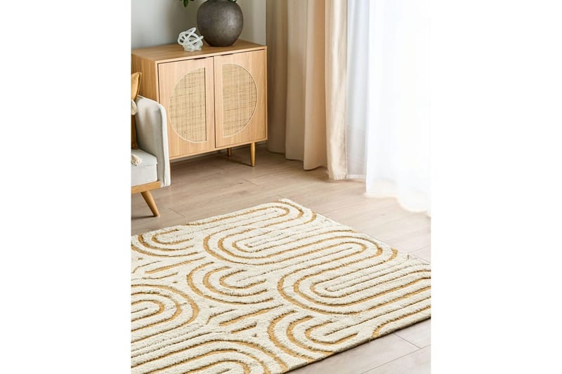 Matto Perai - Valkoinen, Keltainen, 160x230 cm - Kodintekstiilit & matot - Matto - Moderni matto - Puuvillamatto