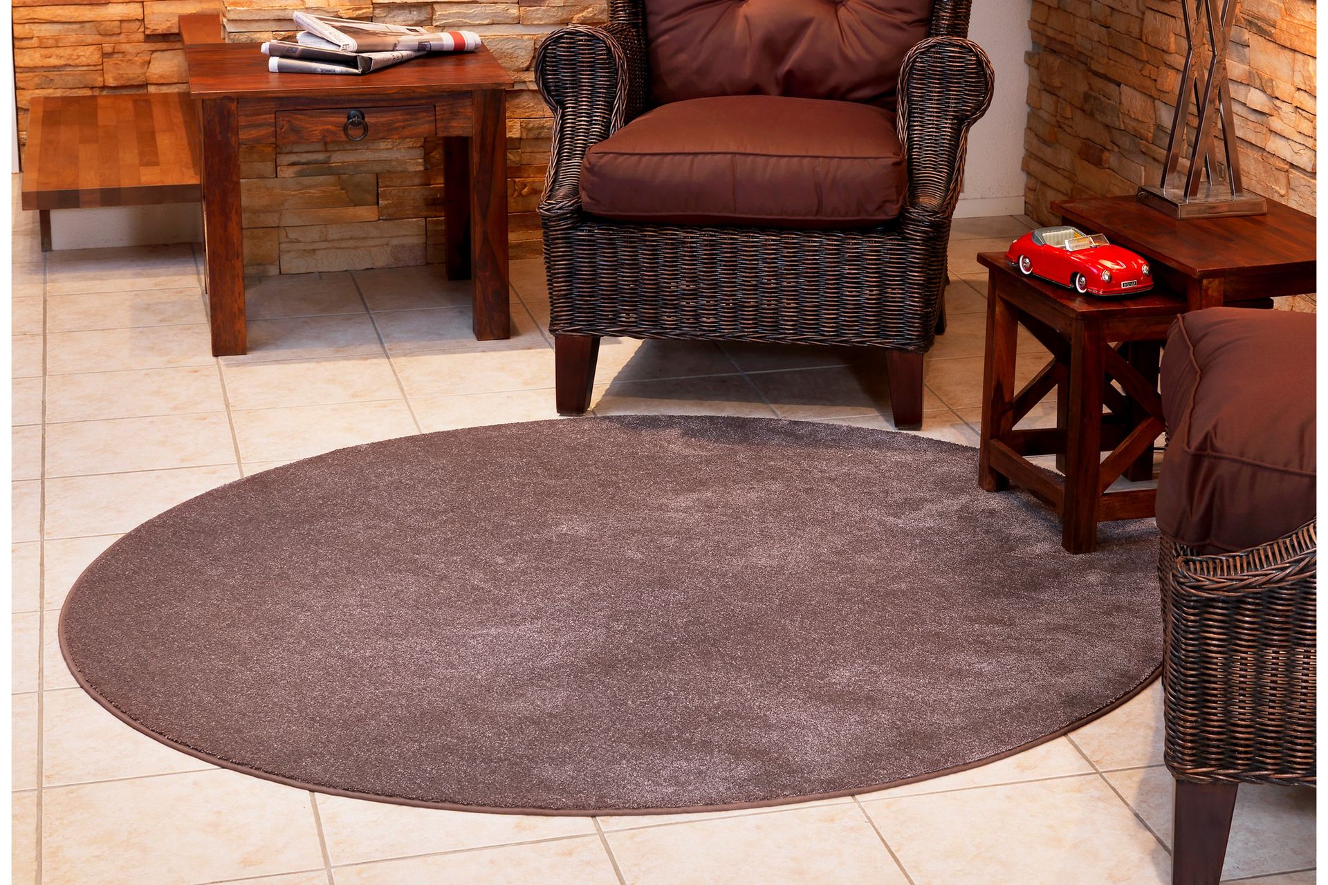 Matto Satine Pyöreä 200 cm Ruskea - VM Carpet - Kodintekstiilit & matot - Matto - Moderni matto - Nukkamatto