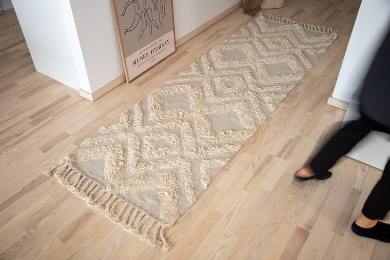 Puuvillamatto Hilma 250x80 cm - Luonnonvalkoinen - Kodintekstiilit & matot - Matto - Moderni matto - Puuvillamatto
