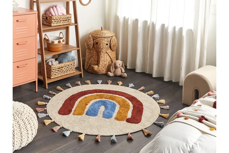 Puuvillamatto Yagci 120 cm Pyöreä - Beige - Kodintekstiilit & matot - Matto - Moderni matto - Puuvillamatto