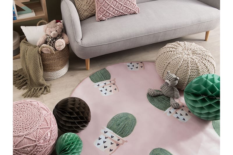 Ryijymatto Eldivan 120x120 cm - Vaaleanpunainen - Kodintekstiilit & matot - Matto - Moderni matto - Nukkamatto
