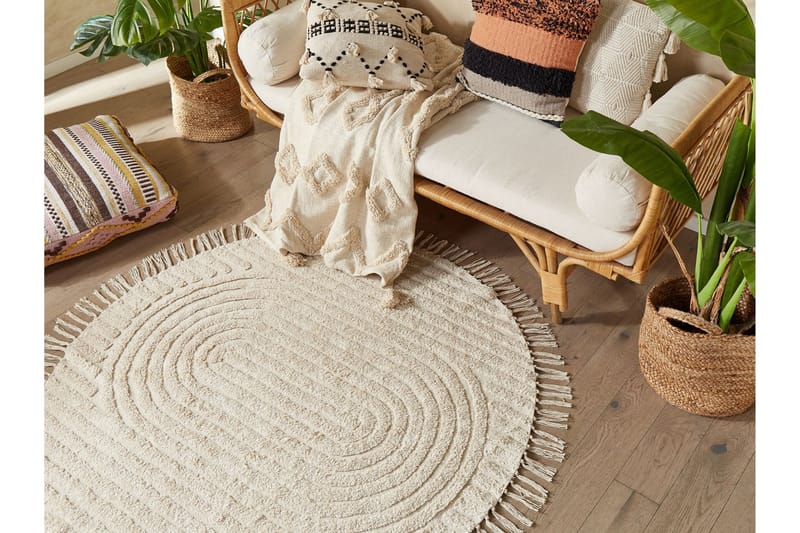 Ryijymatto Halfeti 140 cm Pyöreä - Beige - Kodintekstiilit & matot - Matto - Moderni matto - Nukkamatto