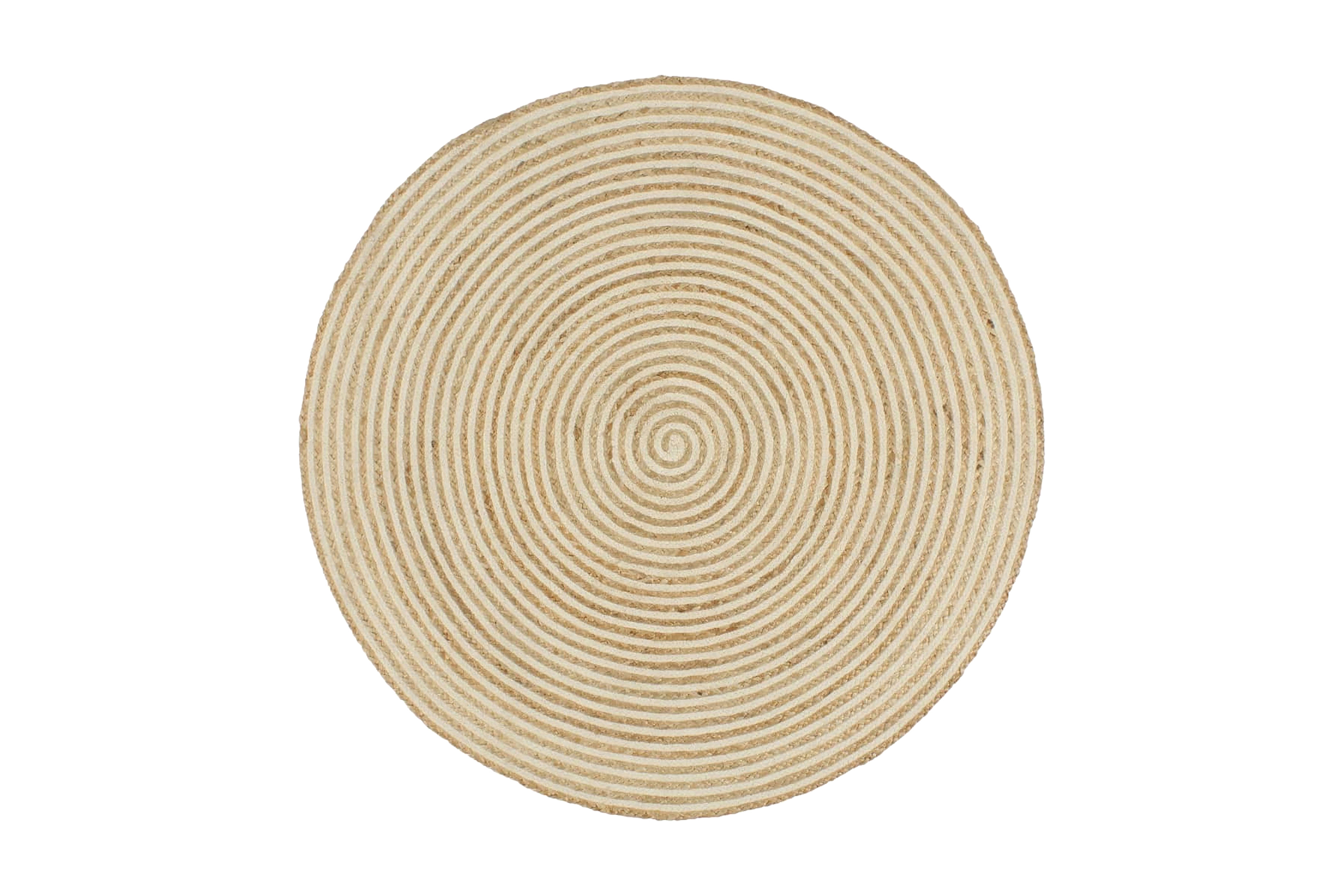 Käsintehty pyöreä juuttimatto valkoisella spiraalilla 150 cm - Valkoinen