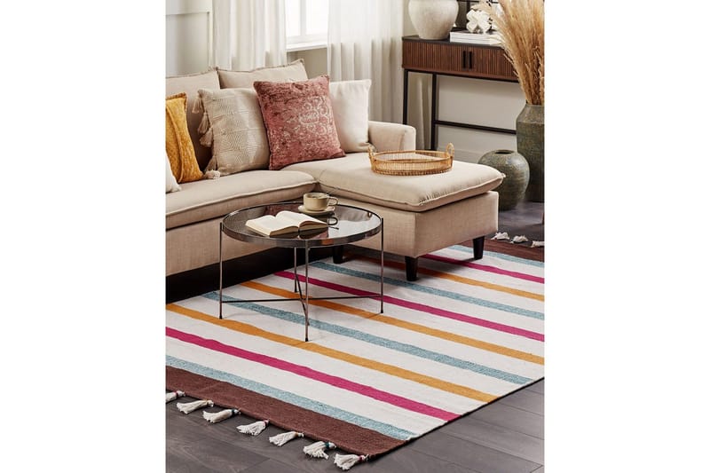 Tasapainokudottu Hisarli - Monivärinen, valkoinen, ruskea, sininen, oranssi, 140x200 cm - Kodintekstiilit & matot - Matto - Moderni matto - Puuvillamatto