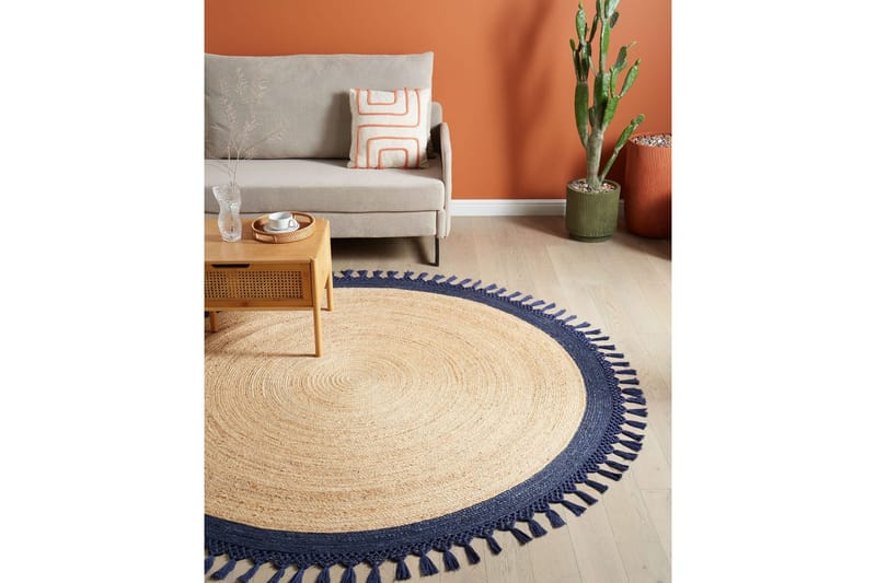 Tasokutoinen Marts - Beige, Sininen, 200x200 cm - Kodintekstiilit & matot - Matto - Moderni matto - Juuttimatto & Hamppumatto