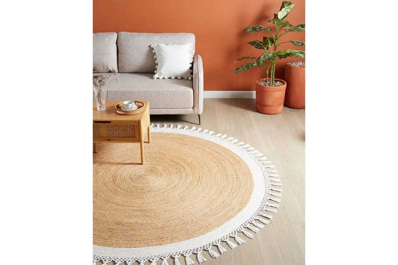 Tasokutoinen Marts - Beige, valkoinen, 200x200 cm - Kodintekstiilit & matot - Matto - Moderni matto - Juuttimatto & Hamppumatto