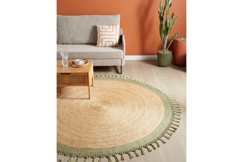 Tasokutoinen Marts - Beige, Vihreä, 200x200 cm - Kodintekstiilit & matot - Matto - Moderni matto - Juuttimatto & Hamppumatto