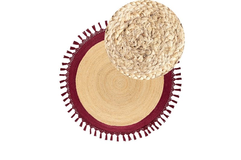 Tasokutoinen Marts - Beige, Punainen, 140x140 cm - Kodintekstiilit & matot - Matto - Moderni matto - Juuttimatto & Hamppumatto