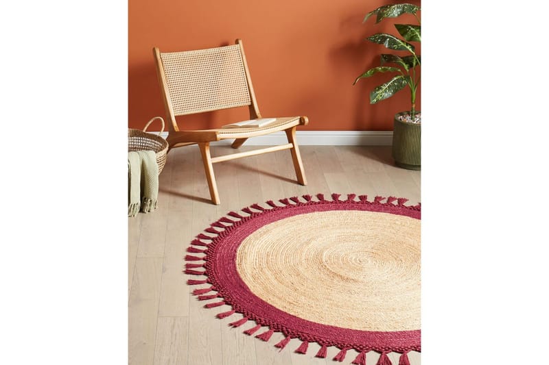 Tasokutoinen Marts - Beige, Punainen, 140x140 cm - Kodintekstiilit & matot - Matto - Moderni matto - Juuttimatto & Hamppumatto