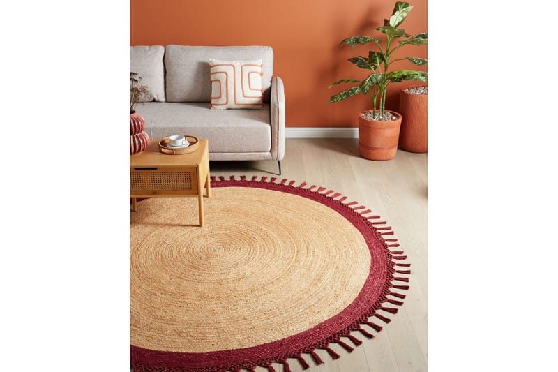 Tasokutoinen Marts - Beige, Punainen, 200x200 cm - Kodintekstiilit & matot - Matto - Moderni matto - Juuttimatto & Hamppumatto