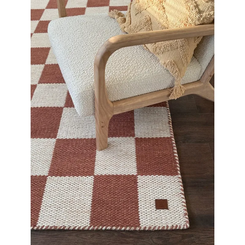 Villamatto Chessie Neliö - 200x200 cm, Terrakotta - Kodintekstiilit & matot - Matto - Moderni matto - Villamatto